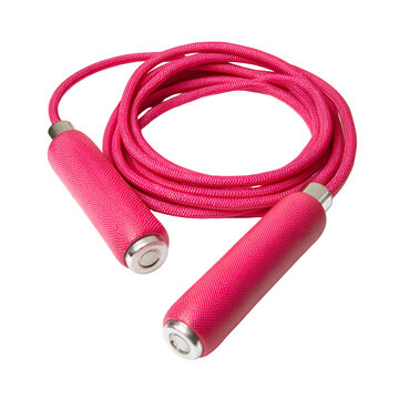 Bright pink jump rope with textured handles isolated on transparent background