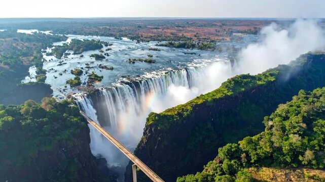 Aerial view of the majestic Victoria Falls, a natural wonder of the world.