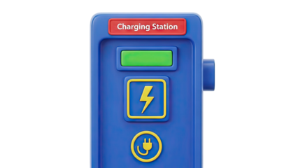 3D Rendering of a Blue Charging Station with Icons