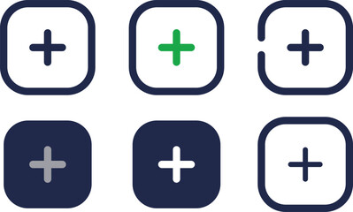 Obraz premium Add plus icons set, 6 icons, minimal rounded square style 