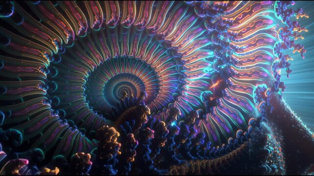 Cinematic Zoom into Intricate Fractal Brain Structure within Female Silhouette Profile with Ethereal Light Rays
