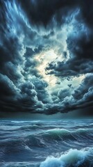 Stormy seas under dark clouds