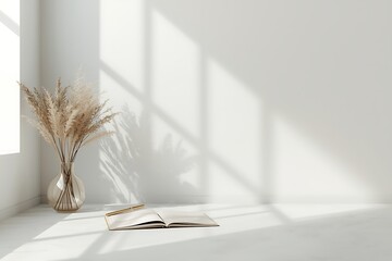 Generative AI Bright Minimalist Interior with Shadow Play and Book