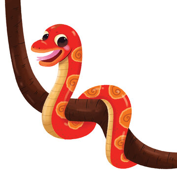 Cute cartoon illustration of a green snake shaped like a snake character