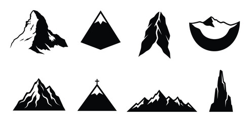 Fototapeta premium Mountain Peaks Vector Silhouette Set, Eight different mountains silhouettes