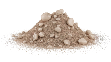 Pile of light brown granules with larger smooth stones