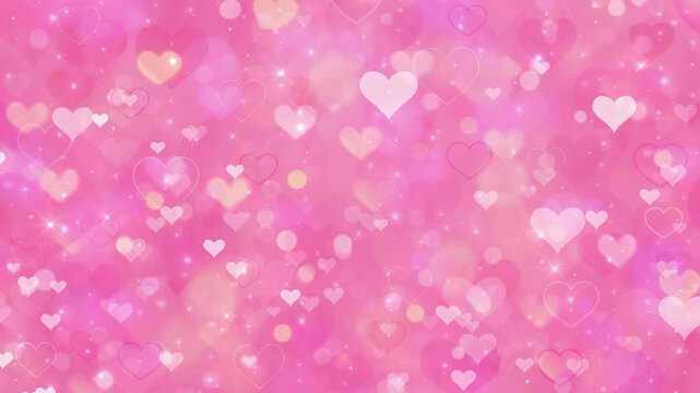 ハート　キラキラ　ループ動画　豪華　おしゃれ　光る　華やか　パーティクル　ポップ　Glittering cute pink hearts.Shining Particles light. Valentine's Day,Wedding.Loop video.