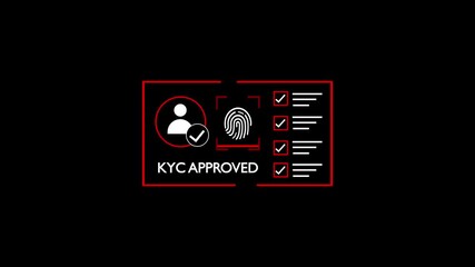 K Y C approved sign with fingerprint and user on dark background for identity verification and security concept in business and finance.