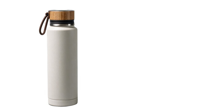 Stylish reusable water bottle with wooden lid.