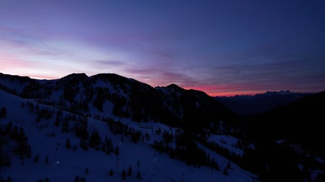 Beautiful sunset colors in the winter on the top of the mountains