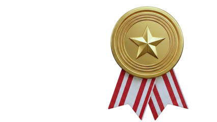 Gold Star Medal with Red and White Ribbons