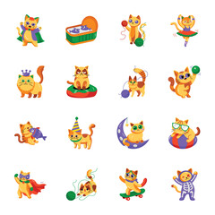 Fototapeta premium Collection of Cats Flat Style Icons 
