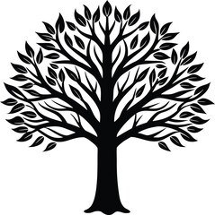 Obraz premium Black tree silhouette with many leaves vector graphic