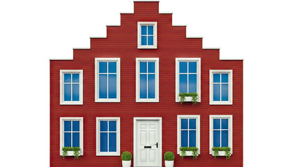 Obraz premium Red Gabled House with White Windows and Planters