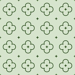 Seamless floral and circle vector pattern with green leaves and decorative nature design