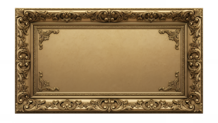 Ornate Gold Baroque Picture Frame with Blank Space isolated on Transparent Background
