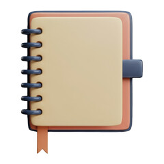 3D Spiral Notebook With Peach Colored Pages And Orange Bookmark Isolated On Transparent Background
