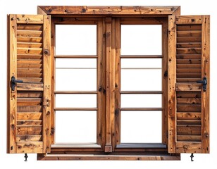 Wooden window with open shutters, clear panes
