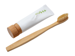Eco-friendly toothbrush and toothpaste tube.