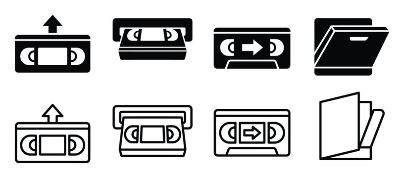 Retro VHS Cassette Tapes Icons Set, Video Tapes Collection with Different Style