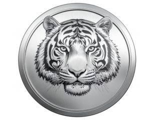 Brushed steel tiger zodiac emblem with modern finish , isolate on white background.