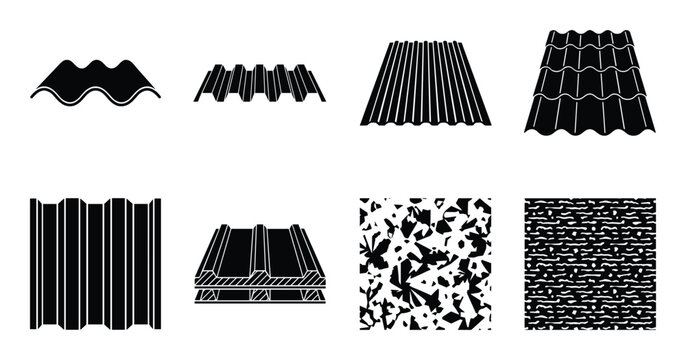Roofing sheet profiles set in black color, architectural roofing materials collection