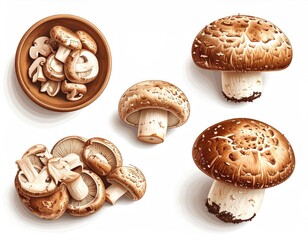 Various types of mushrooms in different arrangements