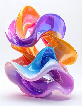 Colorful, swirling abstract shape on white backdrop