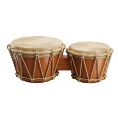 Acoustic Bongo Drum Set with Natural Wood Finish and Leather Heads on Transparent Background