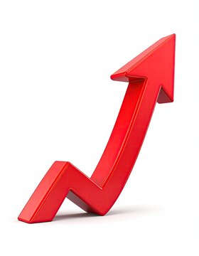 3D Red arrow pointing upwards on white