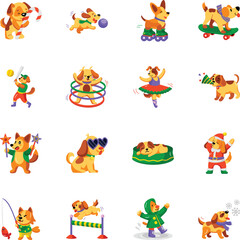 Obraz premium Pack of Dogs and Pets Flat Style Icons 