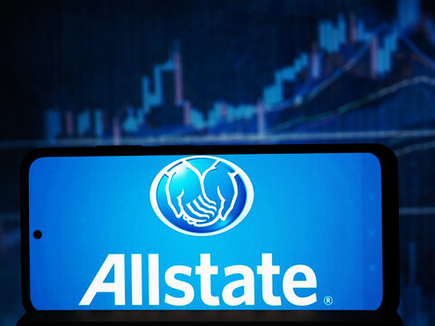 In this photo illustration, The Allstate Corporation logo seen displayed on a smartphone.