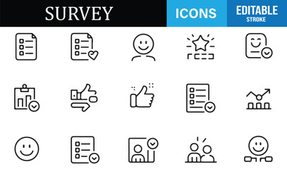 Survey response and data analysis outline icon set