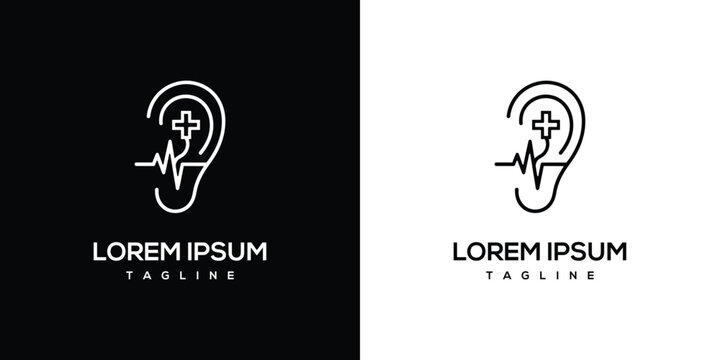 Minimalist Logo Design Concept Featuring a Stylized Headphone and Heartbeat Symbol on Contrasting Backgrounds