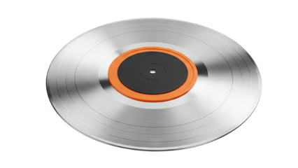 Silver vinyl record with orange and black center