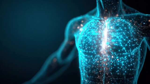 Human body with networks and connections: a stunning visual representation of human body with intricate glowing networks and connections within the body, illustrating the complex internal system 