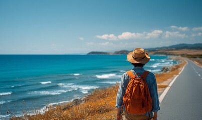 Fototapeta premium Scenic Coastal Road Trip on a Sunny Holiday with Clear Blue Ocean View