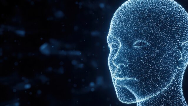 Artificial intelligence concept with human head profile and glowing particle network, futuristic 3D render - Powered by Adobe