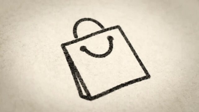 Shopping bag illustration for retail and e-commerce concepts, a simple hand-drawn graphic representing consumerism and purchasing