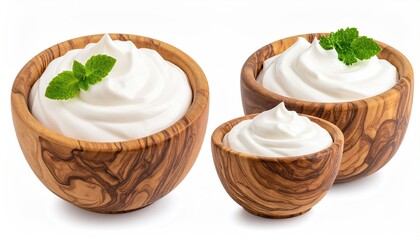 Bowls of creamy white dessert, topped with mint leaves
