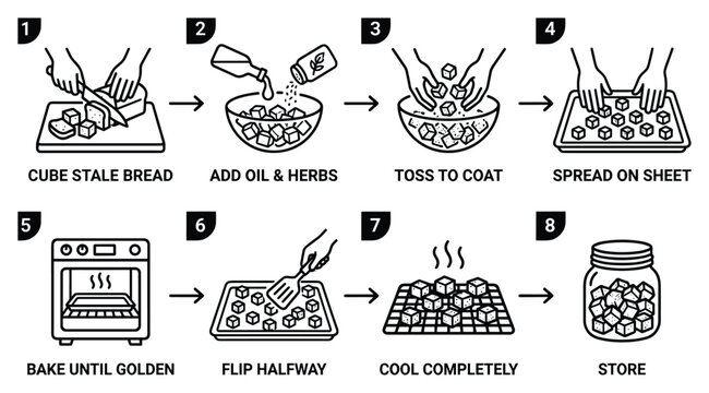 Steps to Make Homemade Croutons, Curing Stale Bread into Delicious Crispy Bread Cubes, Bread Crouton Recipe Instructions
