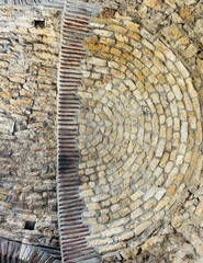Brick ceiling of a Byzantine church inside St. Hilarion Castle, featuring ancient brickwork, medieval construction techniques, and historic architecture in the Kyrenia Mountains, northern Cyprus