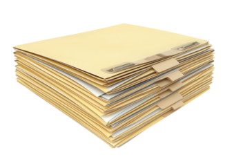 Stacked manila folders with tabs and visible white papers