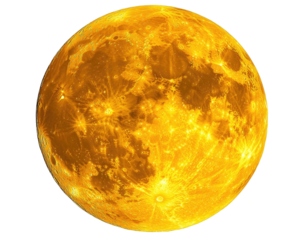 Full yellow, textured moon against a pure black background