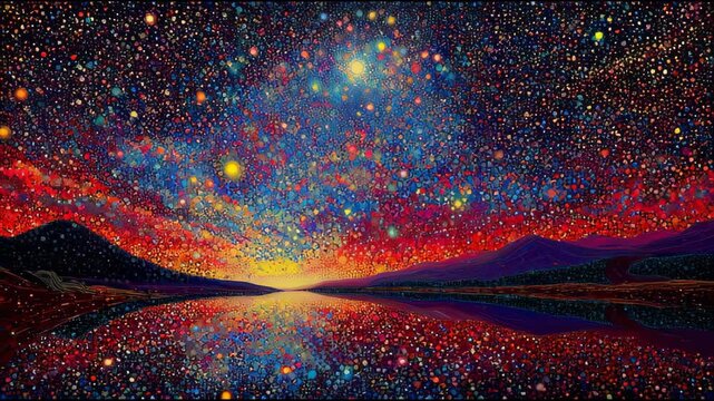 Vibrant Pointillist Particle Field Flickering and Scattering in a Seamless Artistic Loop
