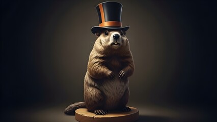 Groundhog day celebration with punxsutawney phil wearing top hat