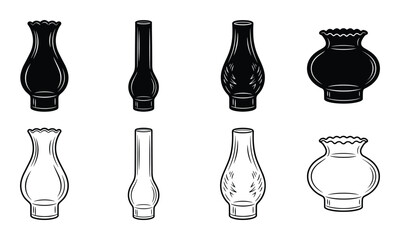 Vector graphics of classic kerosene oil lamp shades in black and white colors