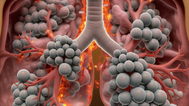 3D Illustration of Human Lungs During Inhalation with Bronchi and Diaphragm