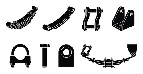 Vehicle leaf springs and suspension parts vector illustration set