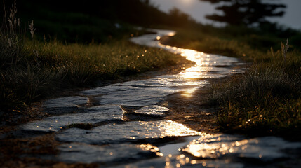 Obraz premium Winding stone path at sunset
